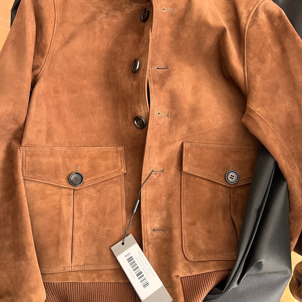Men's Brown Suede Bomber Jacket - Timeless Casual Bomber NEW - Picture 5 of 11